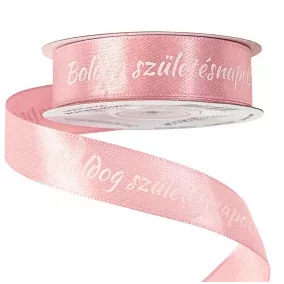   20 mm-es szatén szalag – mályva „Születésnapi ünneplés” felirattal