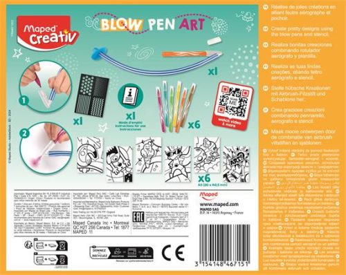 MAPED CREATIV "Blow Pen Art" fújós filctoll készlet - airbrush hatású, sablonokkal, 5+ éves kortól