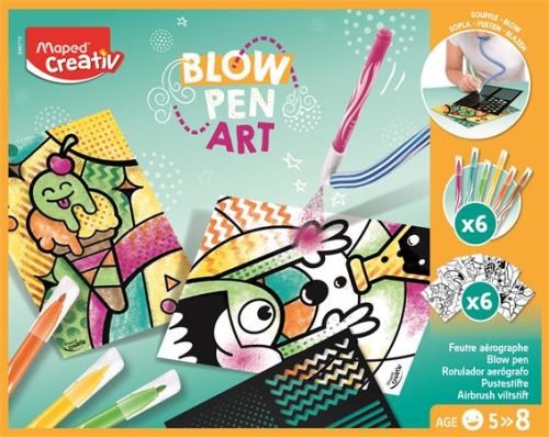 MAPED CREATIV "Blow Pen Art" fújós filctoll készlet - airbrush hatású, sablonokkal, 5+ éves kortól