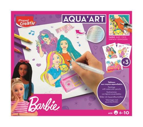 MAPED CREATIV "Barbie Aqua Art" Akvarellkészlet gyerekeknek - Akvarell ceruzák, fémhatású táblák, 6+ éves kortól