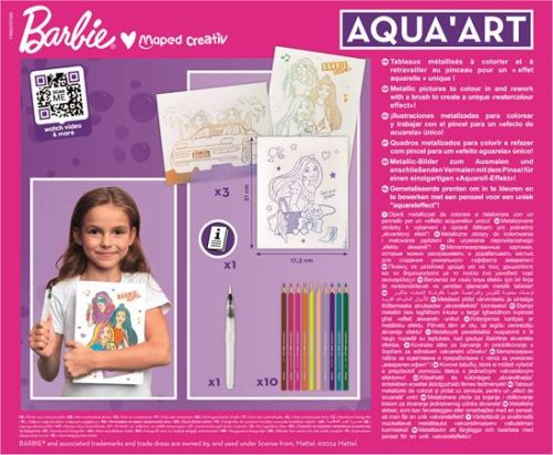 MAPED CREATIV "Barbie Aqua Art" Akvarellkészlet gyerekeknek - Akvarell ceruzák, fémhatású táblák, 6+ éves kortól