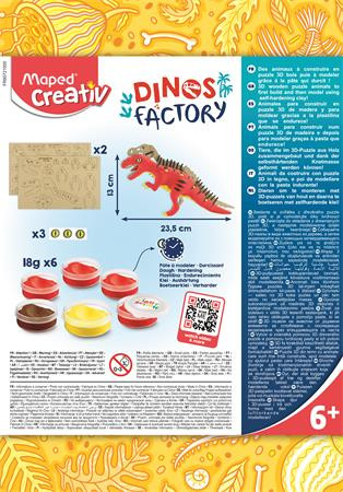 MAPED CREATIV „Dinos Factory” T-Rex dinoszaurusz modellező készlet – 3D fa puzzle + gyurma, 6+ éves kortól