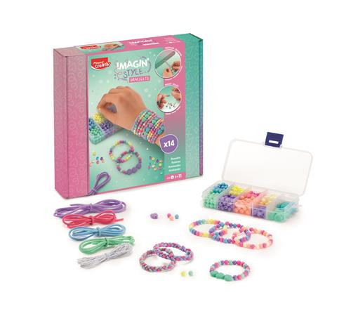 MAPED CREATIV „Imagin’ Style Bubble” karkötőkészítő készlet – Pasztell gyöngyök, 14 minta, 5–11 éveseknek