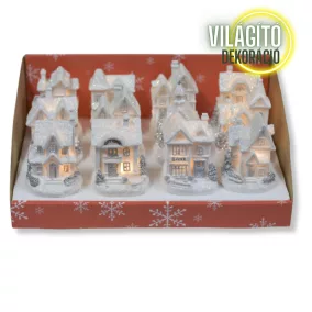 Fehér-ezüst világítós házikó kicsi 12db - OKOS ÁR!