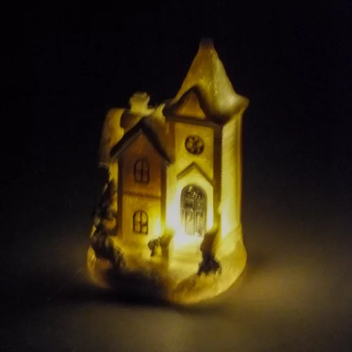 Fehér-ezüst világítós templom kicsi 12db/dob - OKOS ÁR!