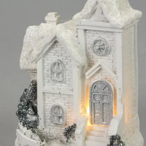 Fehér-ezüst világítós templom kicsi 12db/dob - OKOS ÁR!