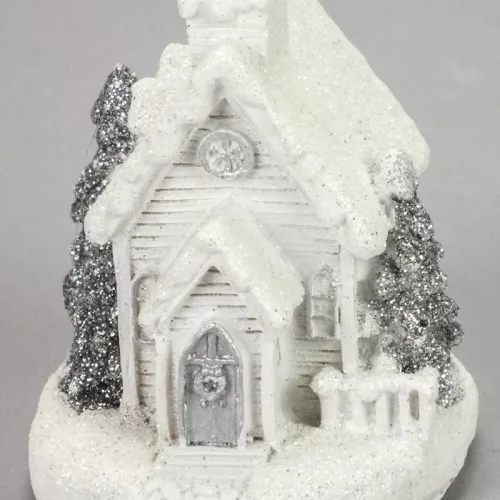 Fehér-ezüst világítós templom kicsi 1db