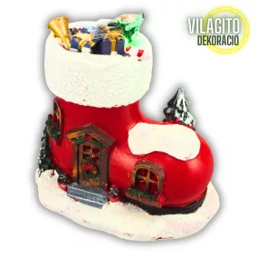   Világítós karácsonyi csizma ház - LED-es téli dekoráció