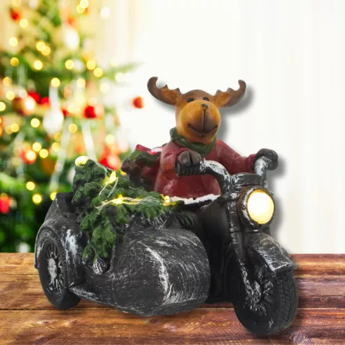 Világítós karácsonyi rénszarvas motoron - LED-es ünnepi dekoráció