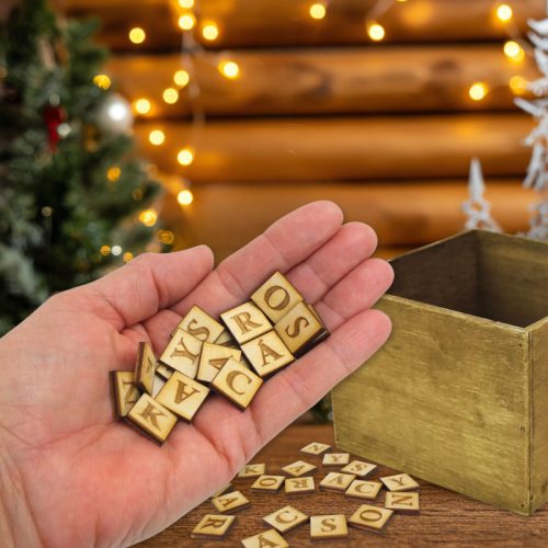 Natúr fa négyzetek - KARÁCSONY felirattal 2szett/csomag