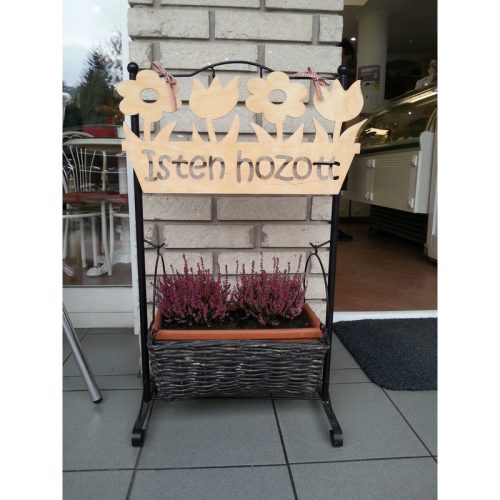 Natúr fa - "Isten hozott" tábla virágládás 50cm