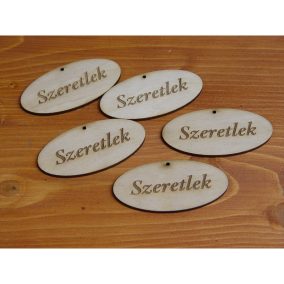   Natúr fa - "Szeretlek" gravírozott ovál táblák 4x8cm 5db/csomag