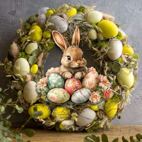 Nyomtatott dekorkarton - Húsvéti nyuszi tojásokkal 2db/csomag