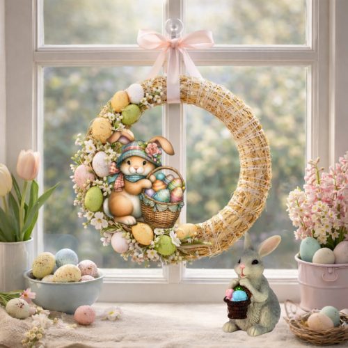 Nyomtatott dekorkarton - Kalapos nyuszkó 2db/csomag