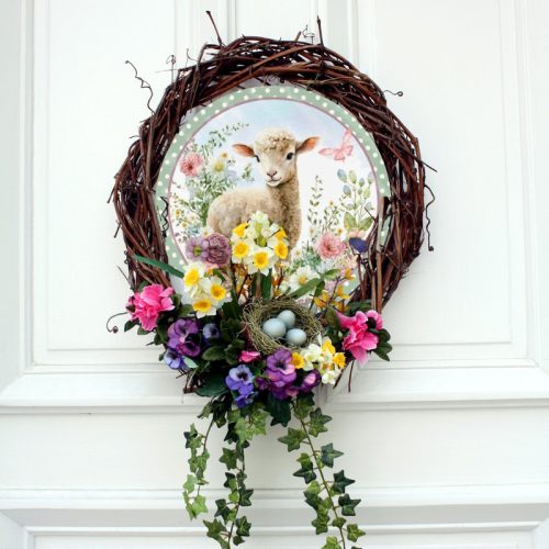 Nyomtatott fa tábla koszorú közép - Báránykás 11,8cm