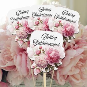   Nyomtatott dekorkarton - Boldog születésnapot virágos tábla - rsz 4db/csomag