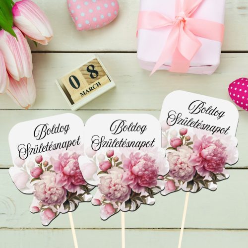 Nyomtatott dekorkarton - Boldog születésnapot virágos tábla - rsz 4db/csomag