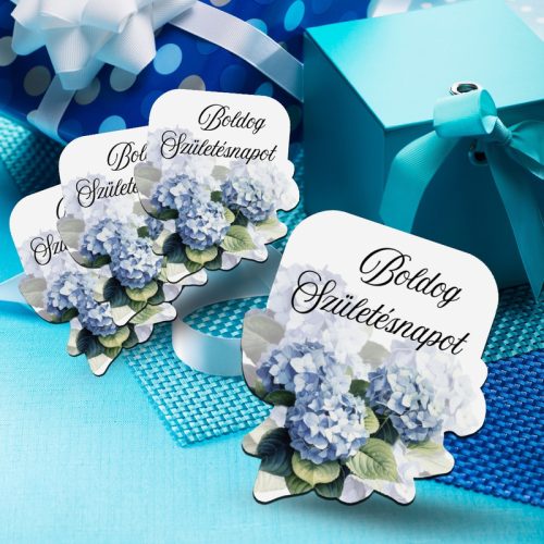 Nyomtatott dekorkarton - Boldog születésnapot virágos tábla - kék 4db/csomag