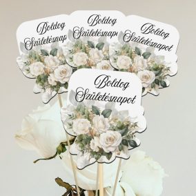   Nyomtatott dekorkarton - Boldog születésnapot virágos tábla - fehér 4db/csomag