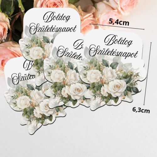 Nyomtatott dekorkarton - Boldog születésnapot virágos tábla - fehér 4db/csomag