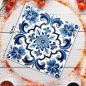   Nyomtatott fa tábla - Mediterrán csempe minta - kék sima 12,5x12,5cm