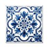 Nyomtatott fa tábla - Mediterrán csempe minta - kék keretes 12,5x12,5cm