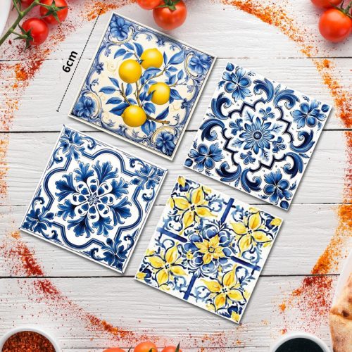 Nyomtatott dekorkarton - Mediterrán csempe minta 6x6cm 4db/csomag