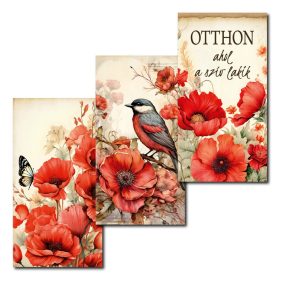 Nyomtatott dekorkarton - Pipacsos táblák 3db/csomag