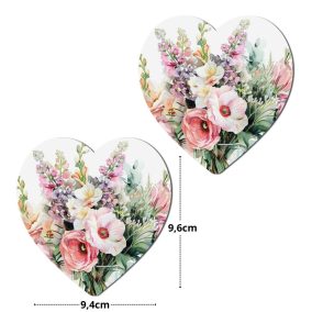Nyomtatott fa tábla - Vadvirágos szív 9,6cm 2db/csomag