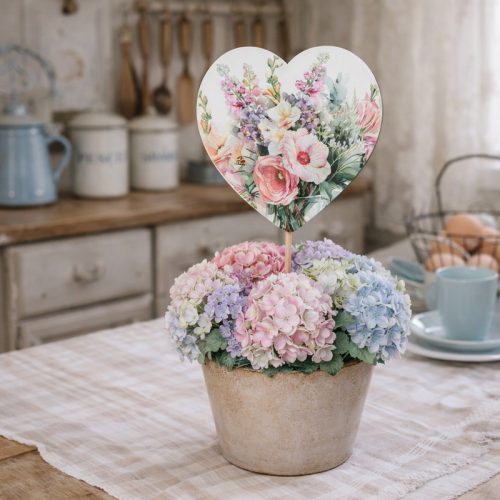 Nyomtatott fa tábla - Vadvirágos szív 9,6cm 2db/csomag