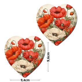 Nyomtatott fa tábla - Pipacsos szív 9,6cm 2db/csomag