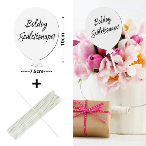 Nyomtatott dekorkarton - Boldog születésnapot lufi - fehér 3db/csomag