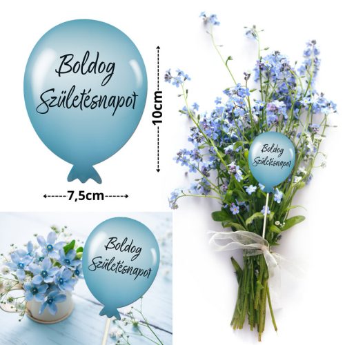 Nyomtatott dekorkarton - Boldog születésnapot lufi - pasztell kék 3db/csomag