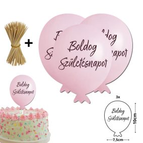   Nyomtatott dekorkarton - Boldog születésnapot lufi - rózsaszín 3db/csomag