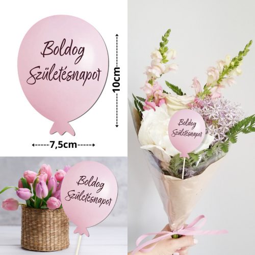 Nyomtatott dekorkarton - Boldog születésnapot lufi - rózsaszín 3db/csomag