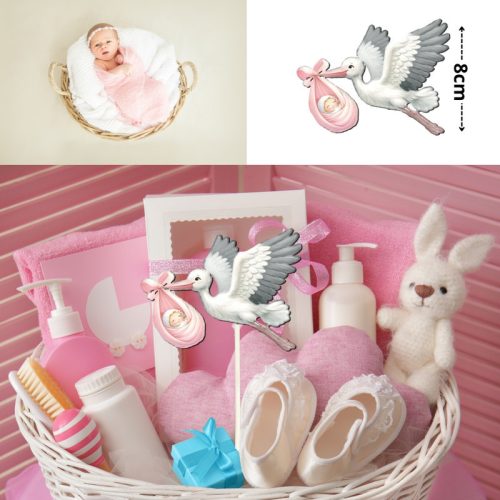 Nyomtatott dekorkarton - Gólya babával rózsaszín 2db/csomag