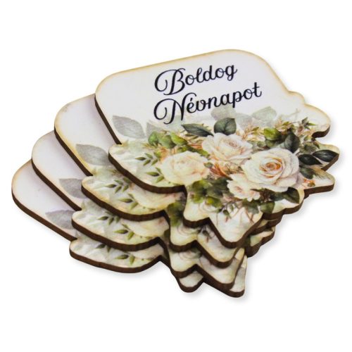 Nyomtatott dekorkarton - Boldog névnapot virágos tábla - fehér 4db/csomag
