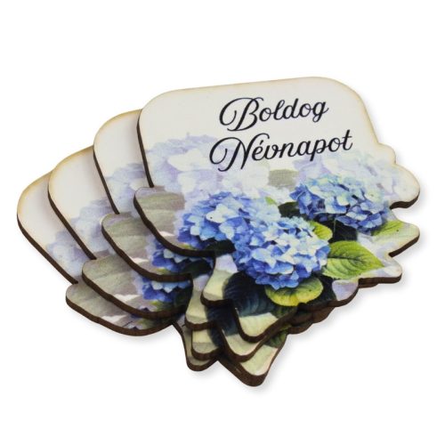 Nyomtatott dekorkarton - Boldog névnapot virágos tábla - kék 4db/csomag