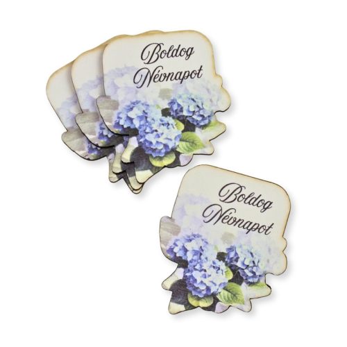 Nyomtatott dekorkarton - Boldog névnapot virágos tábla - kék 4db/csomag