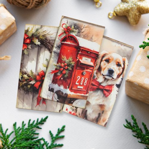 Nyomtatott dekorkarton - Karácsonyi piros téma táblák 3db/csomag