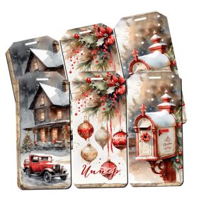   Nyomtatott dekorkarton - Karácsonyi piros téma - biléták 6db/csomag