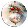 Nyomtatott fa tábla koszorú közép - Karácsonyi piros téma koszorú közép 11,8cm