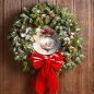   Nyomtatott fa tábla koszorú közép - Karácsonyi piros téma koszorú közép 11,8cm