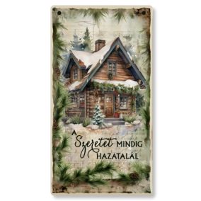   Nyomtatott fa tábla - Zöld karácsonyi téma - Szeretet 13x24,3cm