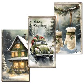   Nyomtatott dekorkarton - Karácsonyi zöld téma táblák 3db/csomag