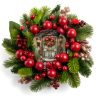 Nyomtatott fa tábla koszorú közép - Karácsonyi piros-zöld téma koszorú közép 11,8cm
