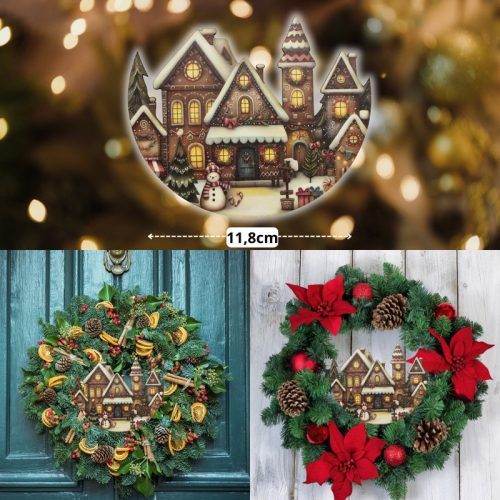 Nyomtatott dekorkarton - Félkoszorú közép - házikós 10x11,8cm