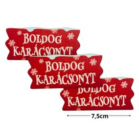   Nyomtatott dekorkarton - Karácsonyi szalag tábla havas - piros 3db