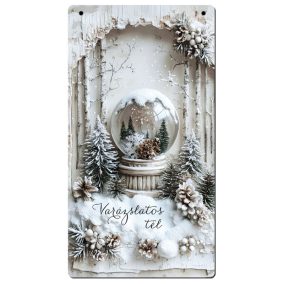   Nyomtatott fa tábla - Vintage fehér téma - hógömb 13x24,3cm