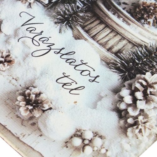 Nyomtatott fa tábla - Vintage fehér téma - hógömb 13x24,3cm